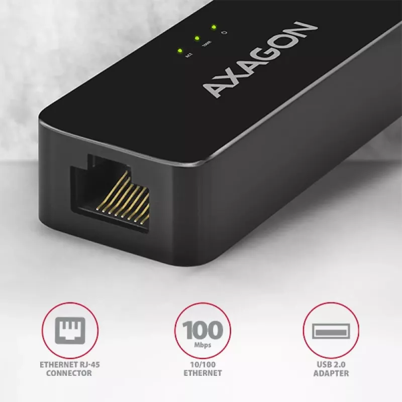 AXAGON ADE-XR USB 2.0 Type-A Fast Ethernet 10/100 adapteris, juodas, 0,023 kg