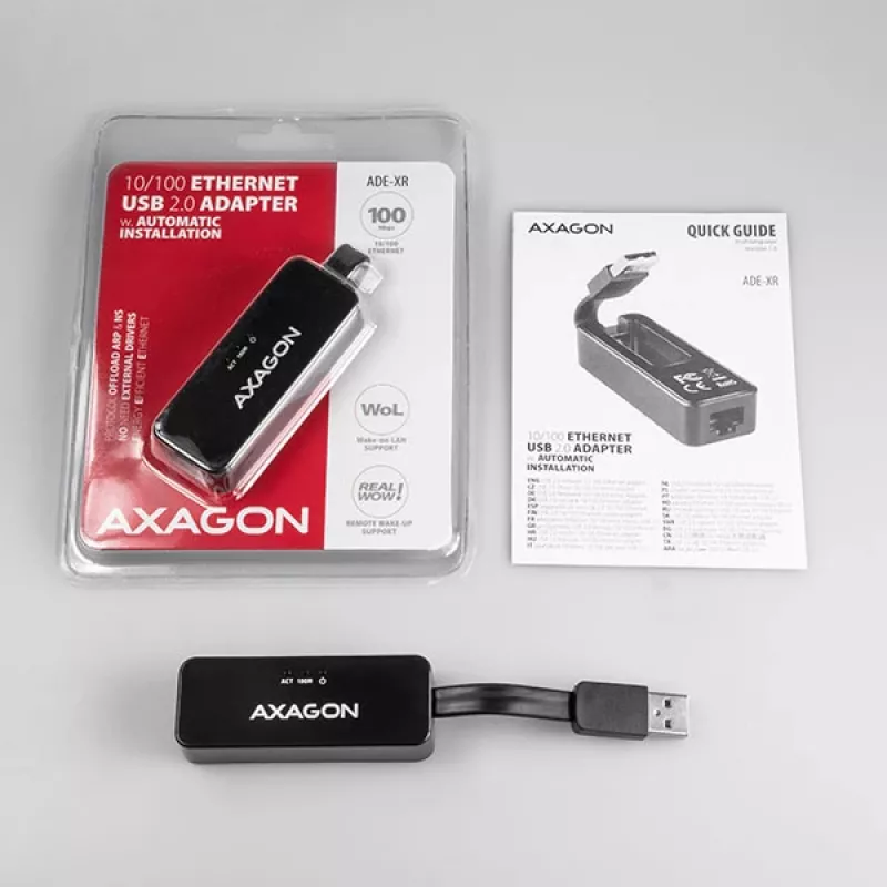 AXAGON ADE-XR USB 2.0 Type-A Fast Ethernet 10/100 adapteris, juodas, 0,023 kg