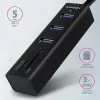 Axagon HMA-CR3A Metalinis USB 3.2 Gen 1 kelių prievadų šakotuvas su trimis USB prievadais ir kortelių skaitytuvu