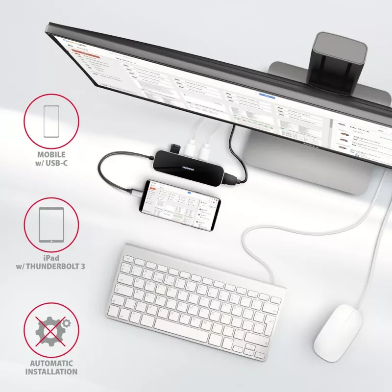 USB-C 3.2 Gen 1 šakotuvas Axagon HMC-6H4A, 4x USB-A, HDMI 4K/30Hz, PD 100W, 20cm USB-C kabelis