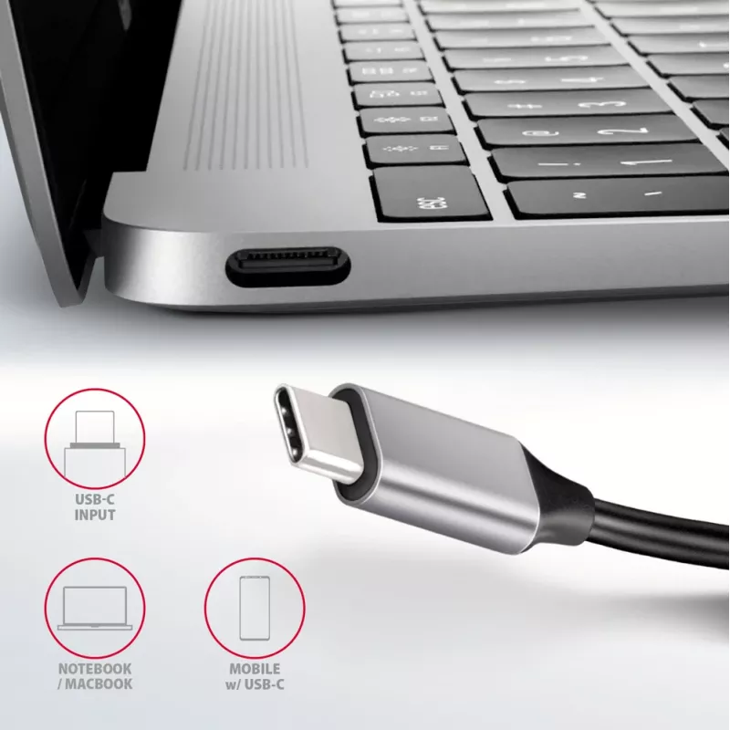 USB-C 3.2 Gen 1 šakotuvas Axagon HMC-6H4A, 4x USB-A, HDMI 4K/30Hz, PD 100W, 20cm USB-C kabelis
