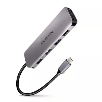 USB-C 3.2 Gen 1 5-in-1 stotelė Axagon HMC-HCR3A su 3x USB-A, HDMI, SD/microSD kortelių skaitytuvu, 20 cm kabeliu