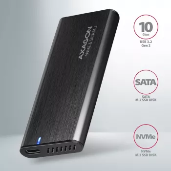 Išorinis M.2 NVMe ir SATA SSD dėklas Axagon EEM2-SB2 USB-C 3.2 Gen 2