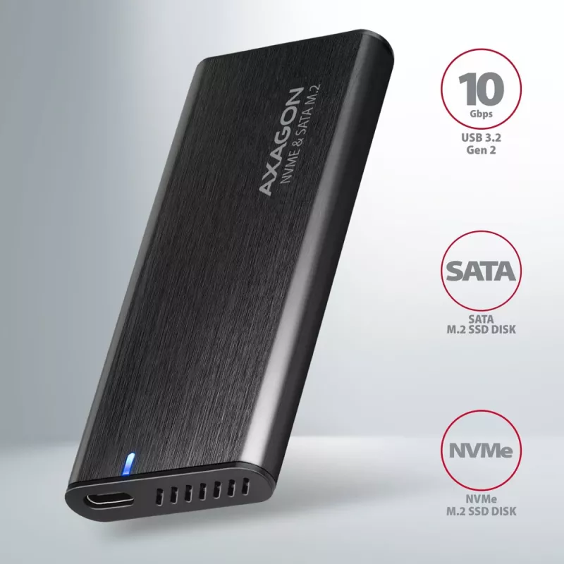 Išorinis M.2 NVMe ir SATA SSD dėklas Axagon EEM2-SB2 USB-C 3.2 Gen 2