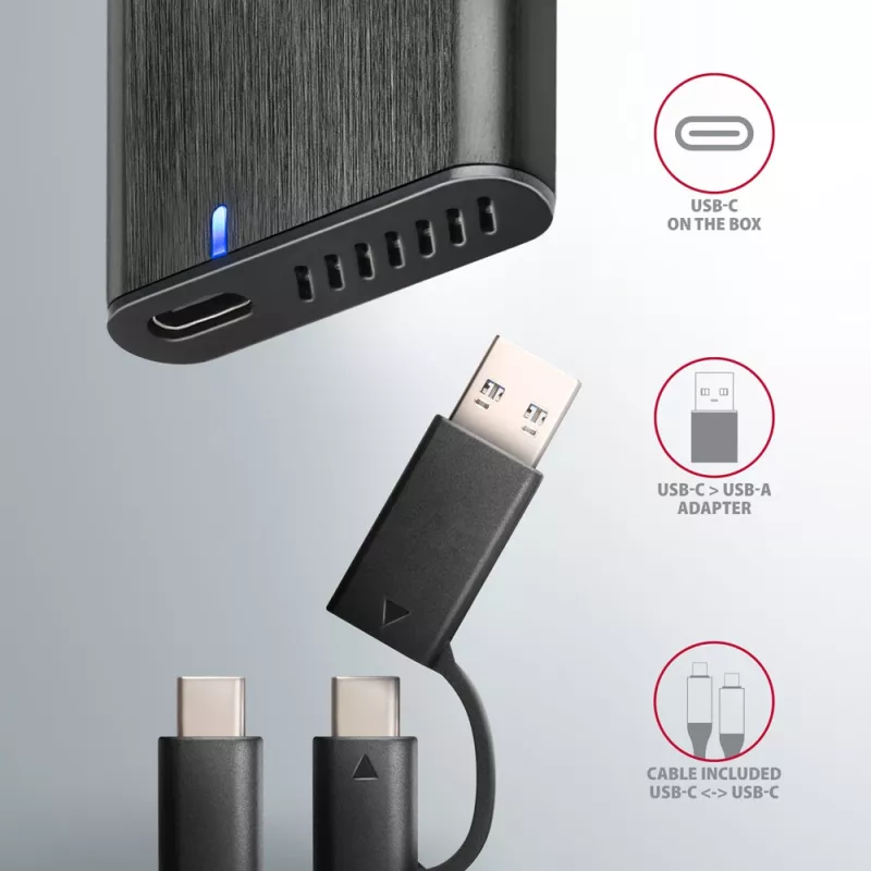 Išorinis M.2 NVMe ir SATA SSD dėklas Axagon EEM2-SB2 USB-C 3.2 Gen 2