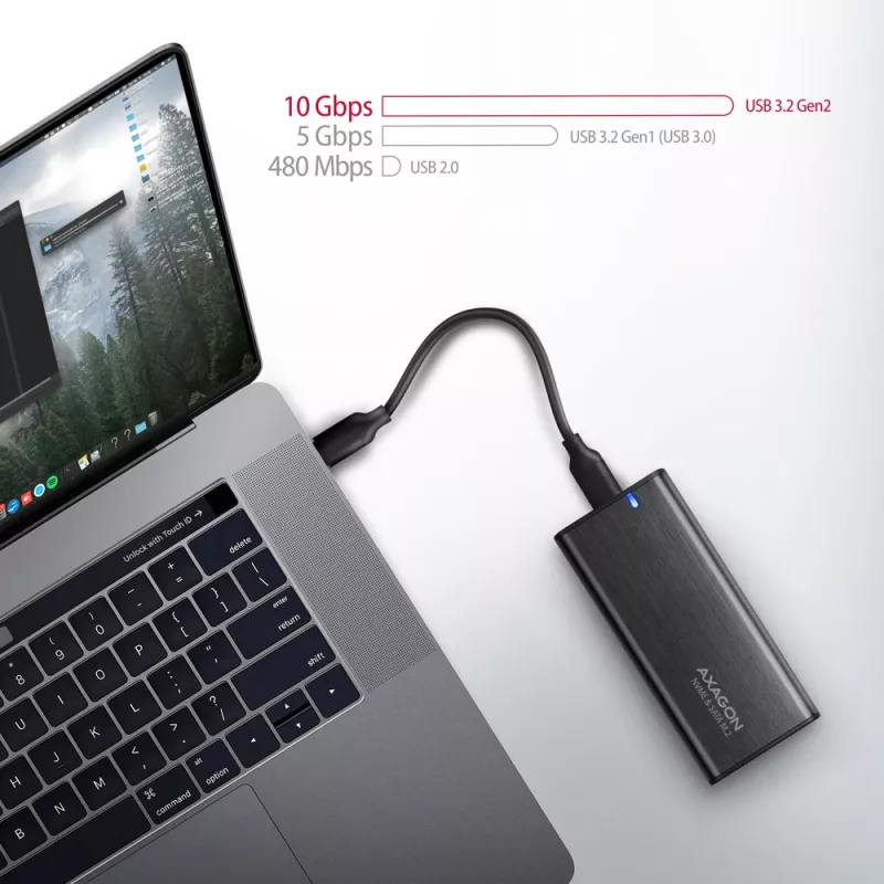 Išorinis M.2 NVMe ir SATA SSD dėklas Axagon EEM2-SB2 USB-C 3.2 Gen 2
