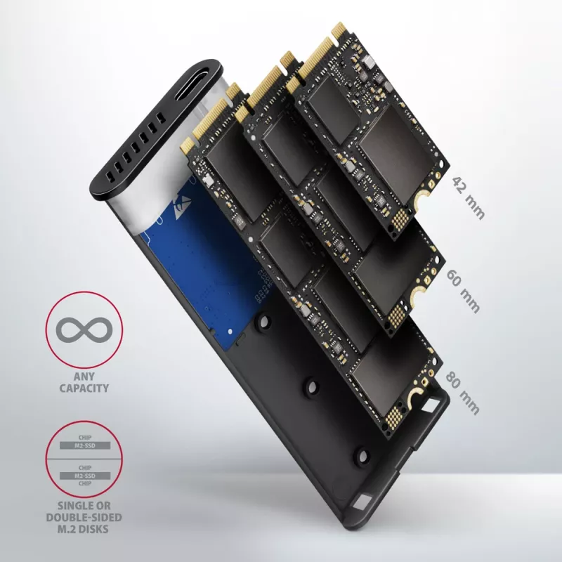 Išorinis M.2 NVMe ir SATA SSD dėklas Axagon EEM2-SB2 USB-C 3.2 Gen 2