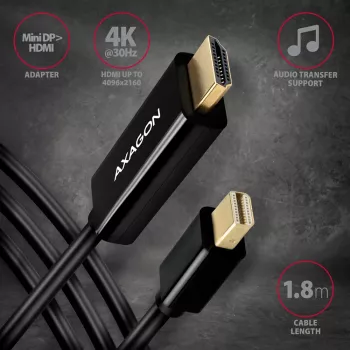 Axagon RVDM-HI14C2 Mini DisplayPort į HDMI adapterinis laidas 4K 30Hz 1,8 m