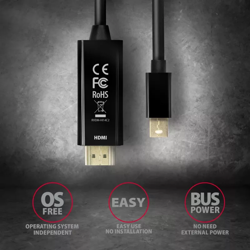 Axagon RVDM-HI14C2 Mini DisplayPort į HDMI adapterinis laidas 4K 30Hz 1,8 m