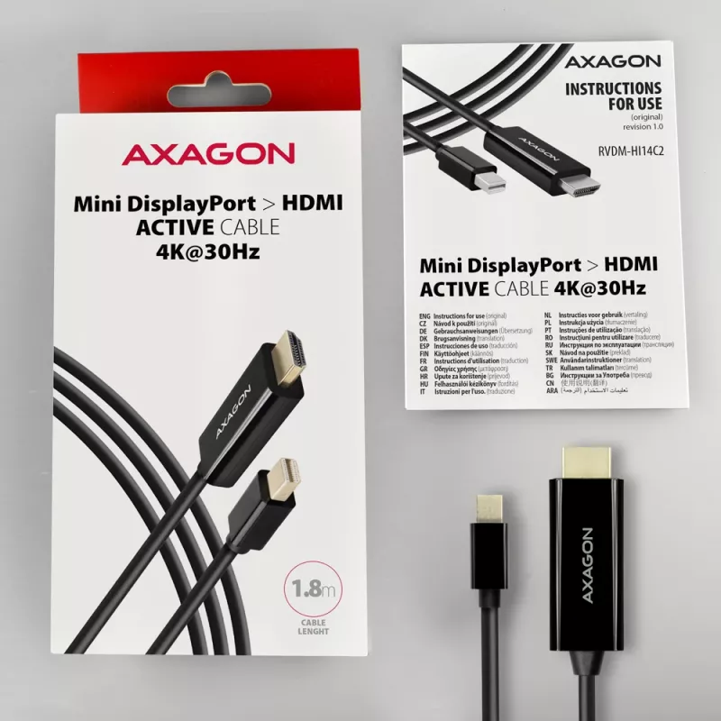 Axagon RVDM-HI14C2 Mini DisplayPort į HDMI adapterinis laidas 4K 30Hz 1,8 m