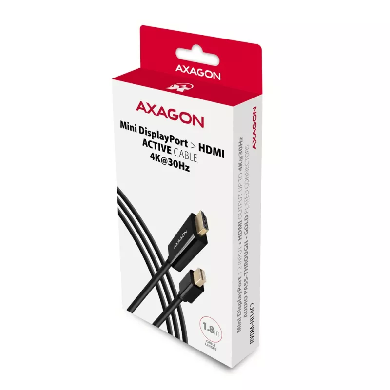 Axagon RVDM-HI14C2 Mini DisplayPort į HDMI adapterinis laidas 4K 30Hz 1,8 m