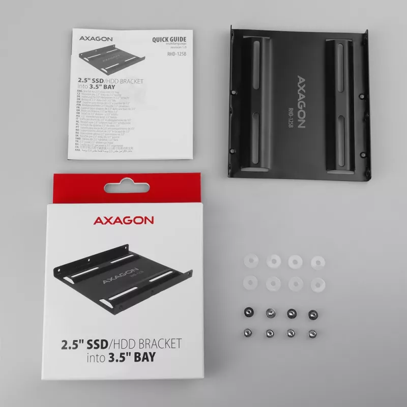 Montažinis rėmelis Axagon RHD-125B 1x 2,5 colio diskui į 3,5 colio lizdą – juodas metalas