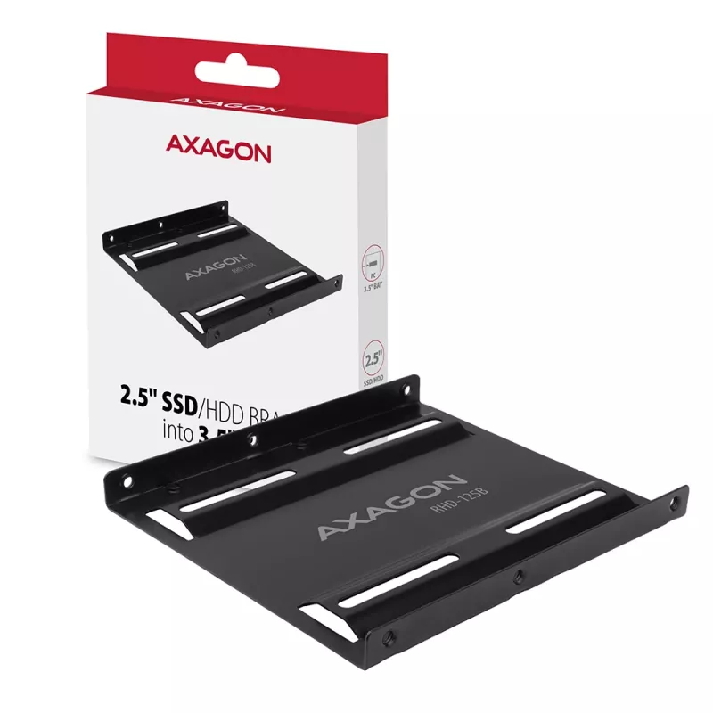 Montažinis rėmelis Axagon RHD-125B 1x 2,5 colio diskui į 3,5 colio lizdą – juodas metalas