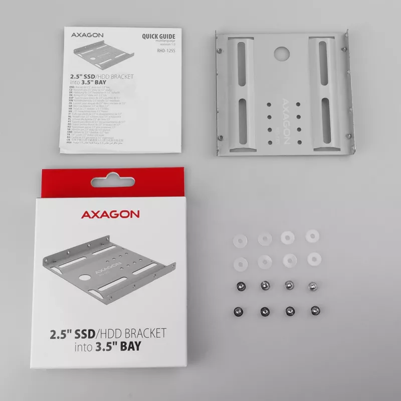 Axagon RHD-125S laikiklis 1x 2,5 colio HDD/SSD į 3,5 colio lizdą, metalinis, pilkas