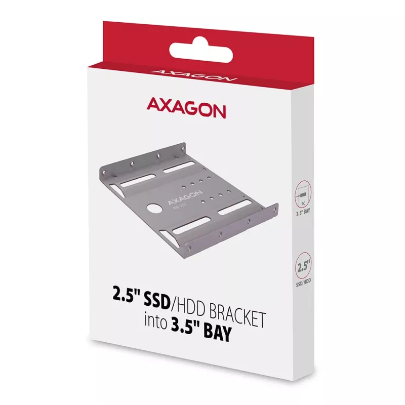 Axagon RHD-125S laikiklis 1x 2,5 colio HDD/SSD į 3,5 colio lizdą, metalinis, pilkas