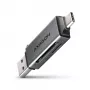 Axagon CRE-DAC USB-C + USB-A 5 Gbps MINI 2 lizdų SD/microSD kortelių skaitytuvas USB 3.0 Type-A/Type-C pilka
