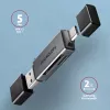 Axagon CRE-DAC USB-C + USB-A 5 Gbps MINI 2 lizdų SD/microSD kortelių skaitytuvas USB 3.0 Type-A/Type-C pilka