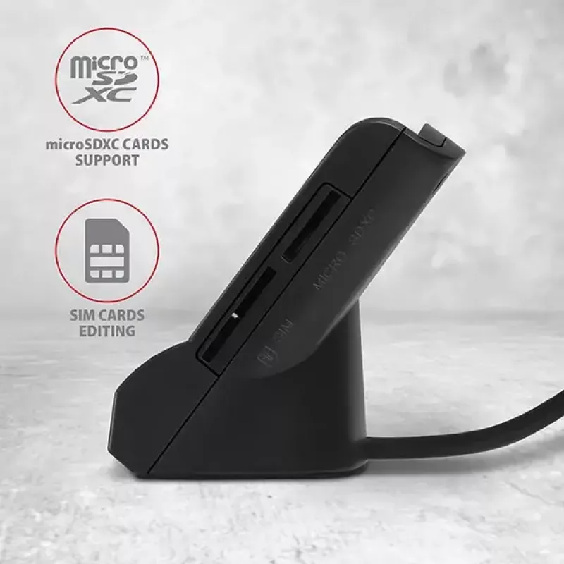 Axagon CRE-SM2 kortelių skaitytuvas USB 2.0 juodas 1,3 m laidas