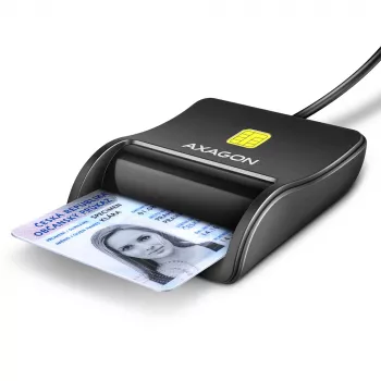 Axagon CRE-SM3N USB-A išmaniosios kortelės / asmens tapatybės kortelės plokščiasis skaitytuvas, USB 2.0, 1,3 m, juodas, 57 g