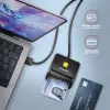 Axagon CRE-SM3N USB-A išmaniosios kortelės / asmens tapatybės kortelės plokščiasis skaitytuvas, USB 2.0, 1,3 m, juodas, 57 g
