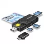 Axagon CRE-SMP2A USB Smart Card ir SD/microSD/SIM skaitytuvas, USB Type-A / USB Type-C, juodas