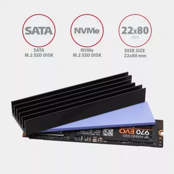 Axagon CLR-M2L10 Pasyvus aliumininis radiatorių šilumos šalintuvas M.2 SSD diskams, dydis 2280, aukštis 10 mm