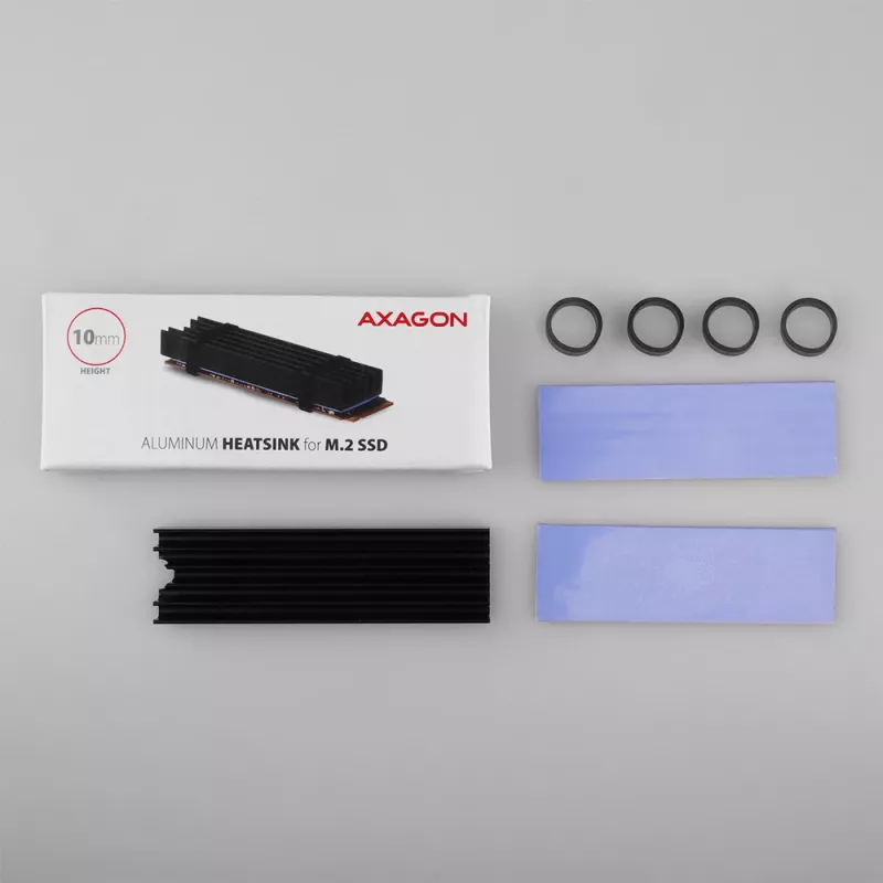 Axagon CLR-M2L10 Pasyvus aliumininis radiatorių šilumos šalintuvas M.2 SSD diskams, dydis 2280, aukštis 10 mm
