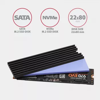 Axagon CLR-M2L3 Pasyvus aliumininis radiatoriuss M.2 SSD, dydis 2280, aukštis 3 mm