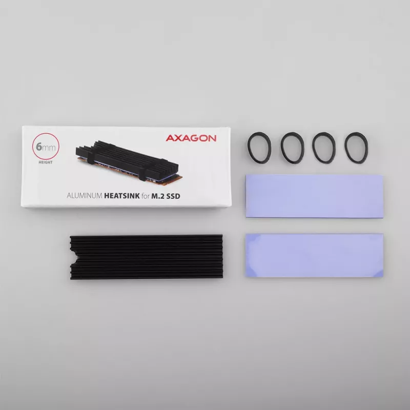 Axagon CLR-M2L6 Pasyvus aliumininis radiatoriaus šilumos šalintuvas M.2 SSD diskams, dydis 2280, aukštis 6 mm