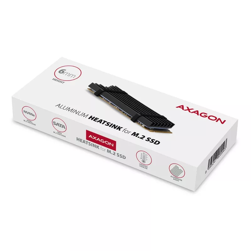 Axagon CLR-M2L6 Pasyvus aliumininis radiatoriaus šilumos šalintuvas M.2 SSD diskams, dydis 2280, aukštis 6 mm