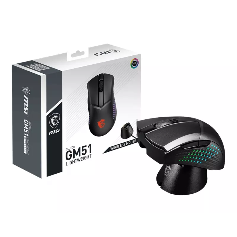 MSI CLUTCH GM51 LENGVAS BELAIDIS pelė žaidimams Dešiniarankė RF belaidis + Bluetooth + USB Type-C Optinis 26000 DPI