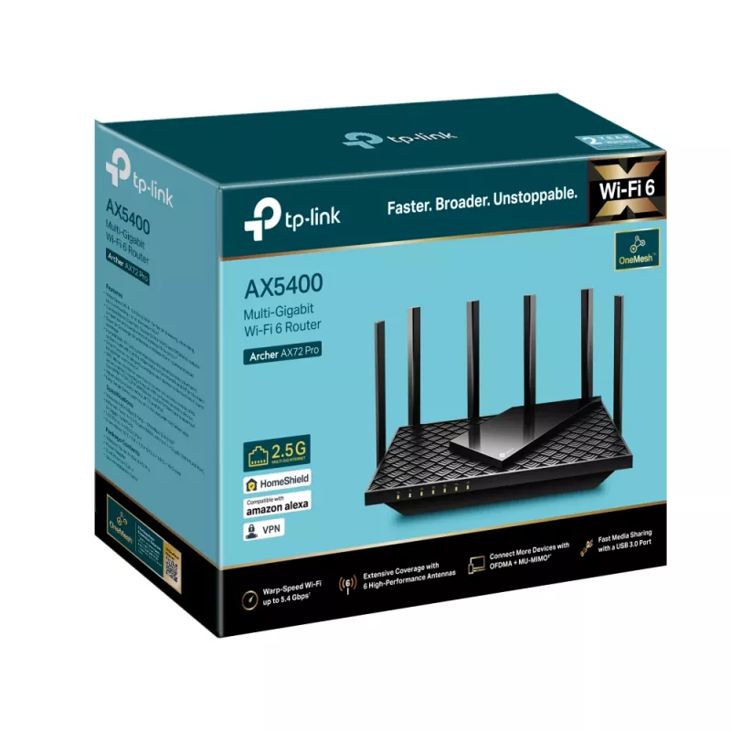 TP-Link Archer AX5400 Multi-Gigabit WiFi 6 maršrutizatorius, Wi-Fi 6 (802.11ax), dviejų juostų (2,4 GHz / 5 GHz), Ethernet LAN, juodas, stalinis / ant stulpo