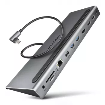 Docking stotelė Axagon HMC-4KX3 USB-C 5Gbps hub, 3x USB-A, 2x HDMI, DP, RJ-45, SD/microSD, garsas, PD 100W, kabelis 40cm