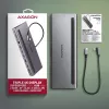 Docking stotelė Axagon HMC-4KX3 USB-C 5Gbps hub, 3x USB-A, 2x HDMI, DP, RJ-45, SD/microSD, garsas, PD 100W, kabelis 40cm
