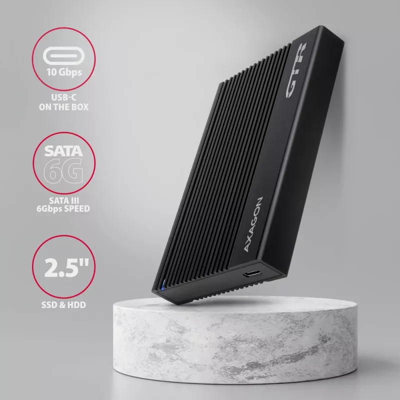 Išorinis HDD/SSD dėklas Axagon EE25-GTR USB-C 3.2 Gen 2 juodas 2.5 colio