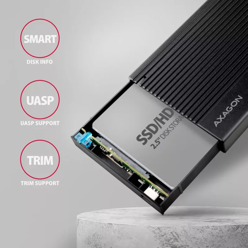 Išorinis HDD/SSD dėklas Axagon EE25-GTR USB-C 3.2 Gen 2 juodas 2.5 colio