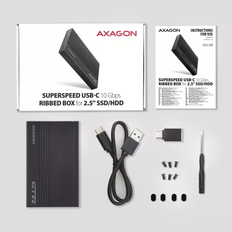 Išorinis HDD/SSD dėklas Axagon EE25-GTR USB-C 3.2 Gen 2 juodas 2.5 colio