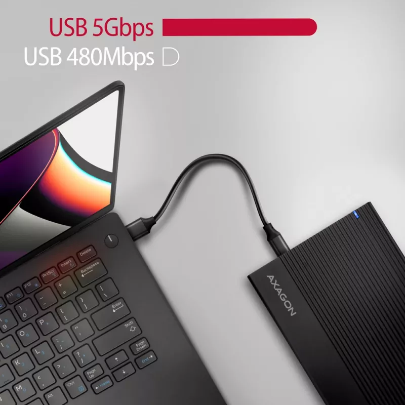Axagon EE35-GTR USB-C 5Gbps - SATA 6G, 3.5 inch briaunota dėžė JUODA - USB Type C išorinis HDD korpusas 3.5 colio