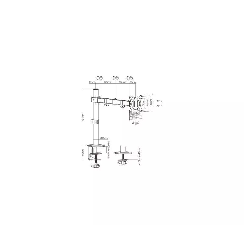 Monitoriaus laikiklis su spaustuku GEMBIRD MA-D1-01, 17–32 col., VESA 75×75–100×100, iki 9 kg, juodas