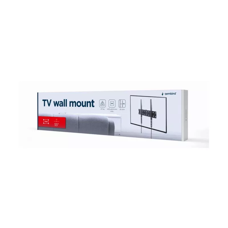 TV laikiklis Gembird WM-55F-02 juodas, 32–55 colių, max 40 kg, VESA 200x200–400x400, plonas 2,5 cm