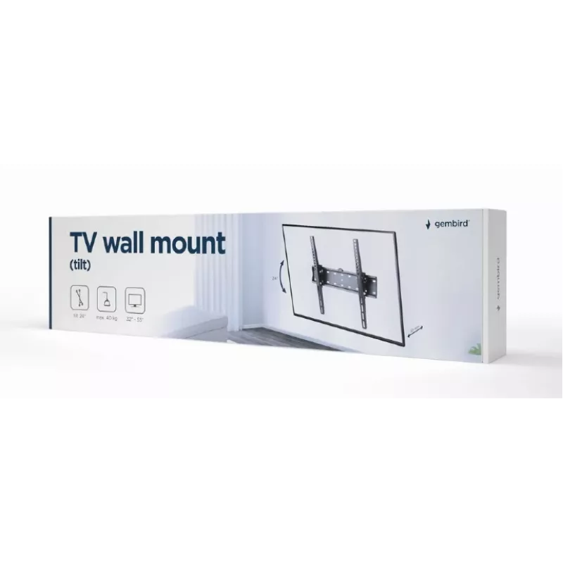 Gembird WM-55T-02 TV laikiklis 32–55 colių ekranams, pakreipimas -12° iki 12°, VESA 200x200–400x400, 40 kg, juodas