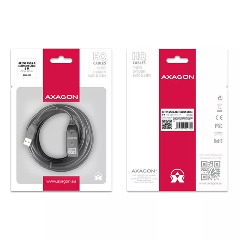 Aktyvus USB 2.0 ilginimo kabelis Axagon ADR-205 (A-M -> A-F) 5 m
