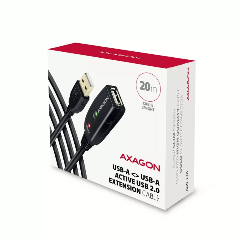 Axagon ADR-220 USB 2.0 A-M -> A-F aktyvus ilginimo/kartotuvas kabelis 20 m