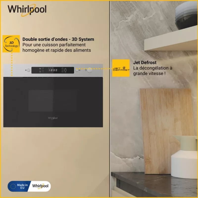 Įmontuojama mikrobangų krosnelė WHIRLPOOL MBNA900X — 750 W, 22 L, nerūdijantis plienas, mygtukų valdymas, be grilio