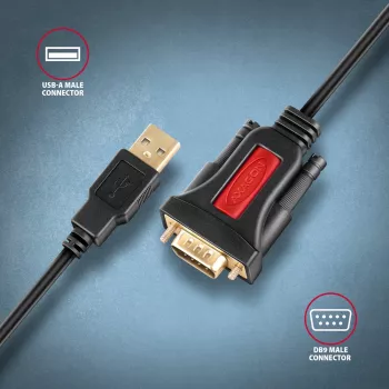 AXAGON ADS-1PSN USB-A 2.0 – RS-232 DB9-M adapteris su Prolific lustu, 1,5 m