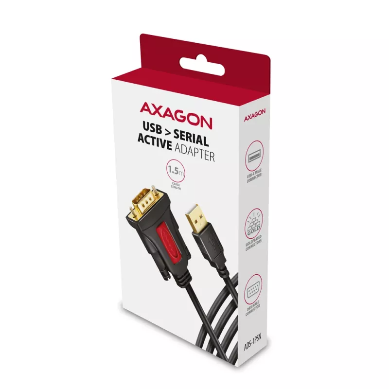 AXAGON ADS-1PSN USB-A 2.0 – RS-232 DB9-M adapteris su Prolific lustu, 1,5 m