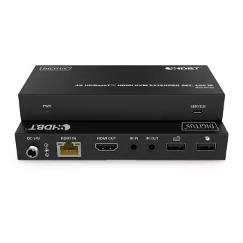 DIGITUS HDBaseT KVM Prailgintuvų rinkinys - 150 m 4K/60Hz USB 1.1 PoC IR juodas