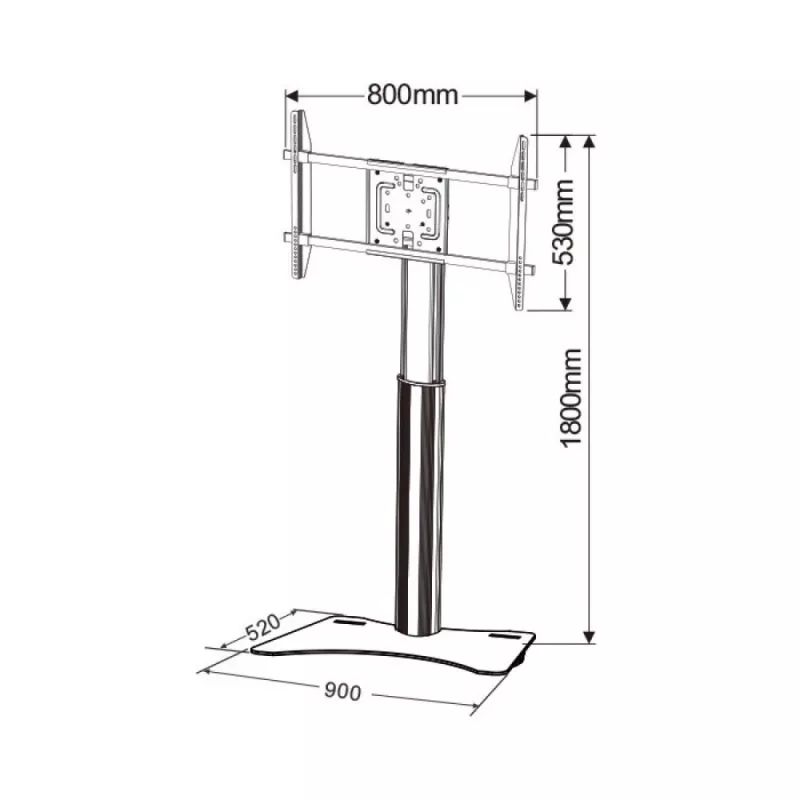 Techly ICA-TR39 grindinis televizoriaus stovas, 32–70 colių, 40 kg, VESA 800x400, juodas/sidabrinis