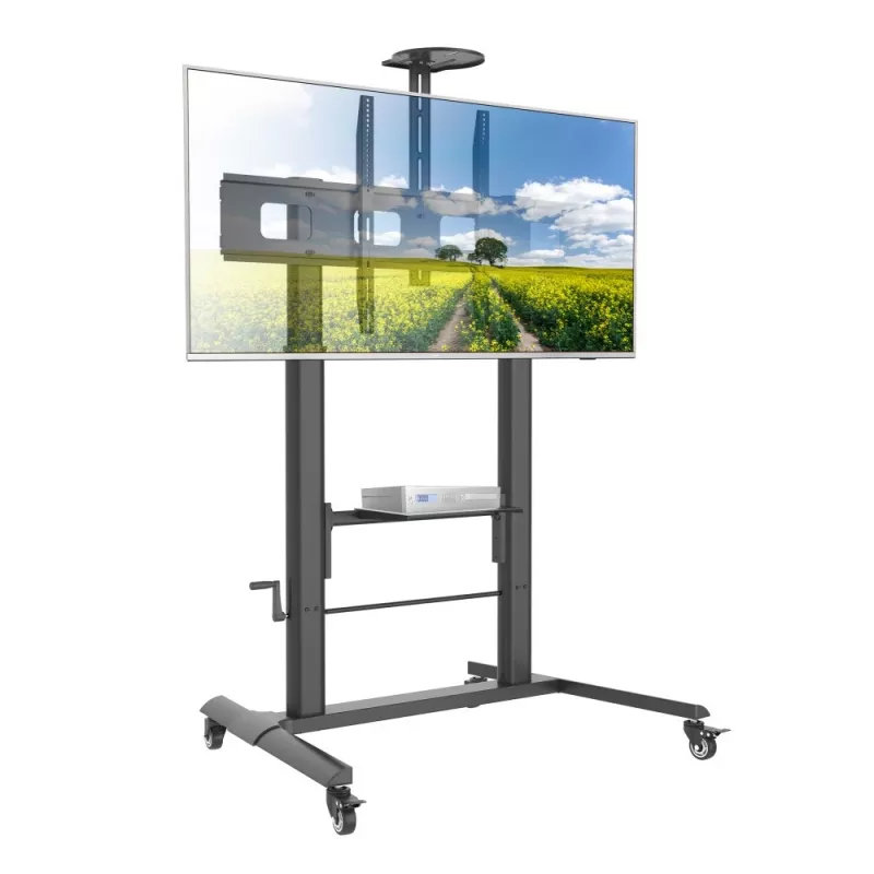 Multimedijos vežimėlis TECHLY ICA-TR230 juodas plokščiaekraniams iki 110 colių, VESA 900x600, aukštis 1850 mm, apkrova 120 kg