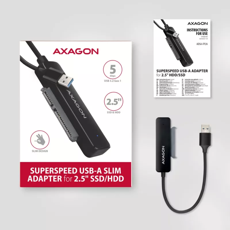 Axagon ADSA-FP2A sąsajos plokštė USB 3.2 Gen 1 SATA vyriškas Juoda